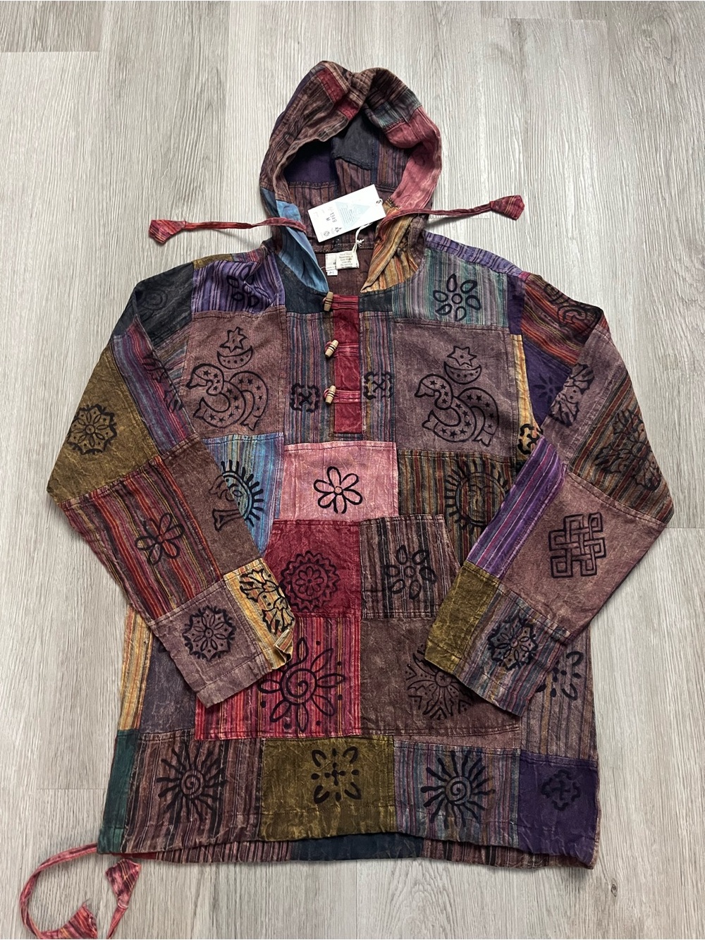 318–NWT Multicoloured Hobo Patchwork Hooded Pullover Top